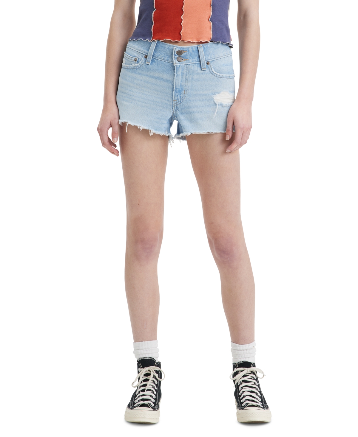 Levi's Women's Distressed Frayed-hem Super-low Denim Shorts In Betting The House