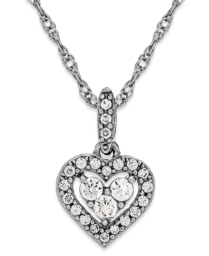 image of Diamond Heart Halo Pendant Necklace in 14k White Gold (1/6 ct. t.w.)