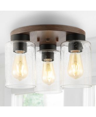 Nola 13" 3-Light Bohemian Farmhouse Iron, Seeded Glass LED Semi Flush Mount