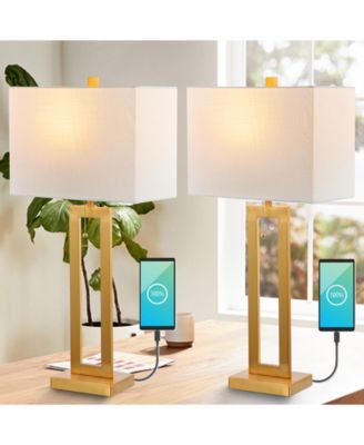 Sabrina 28.5" Vintage-inspired Industrial Iron LED Table Lamp with Pull-Chain and USB Charging Port, Set of 2