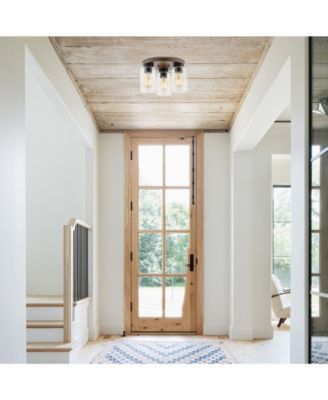 Nola 13" 3-Light Bohemian Farmhouse Iron, Seeded Glass LED Semi Flush Mount