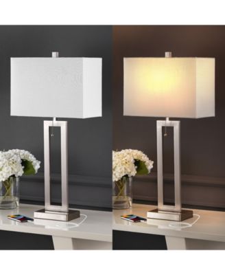 Sabrina 28.5" Vintage-inspired Industrial Iron LED Table Lamp with Pull-Chain and USB Charging Port, Set of 2