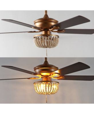 Erin 52" 3-Light Rustic Farmhouse Iron, Wood Bead Mobile-App, Remote-Controlled LED Ceiling Fan