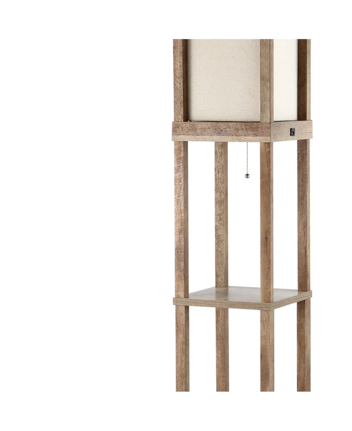 Etagere Rustic Bohemian Wooden Led 3-Shelf Floor Lamp with Pull-Chain, Usb Charging Port and Smart Bulb