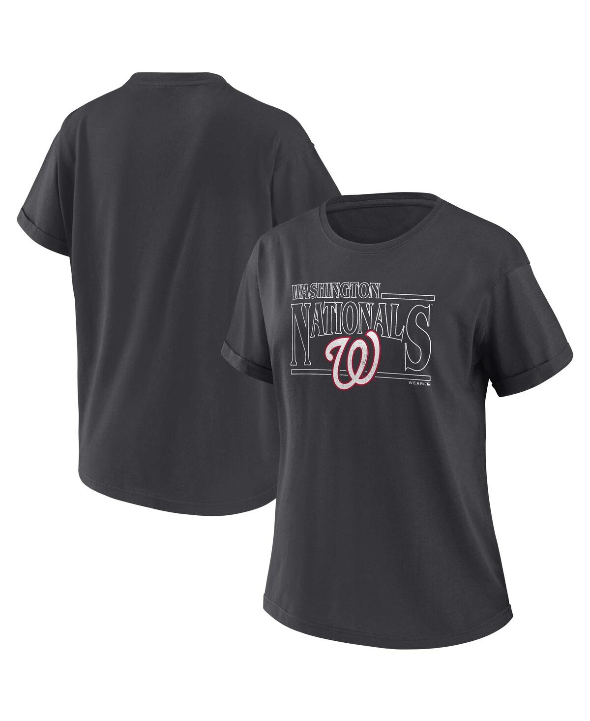 Shop Wear By Erin Andrews Women's  Charcoal Washington Nationals Oversized Boyfriend T-shirt