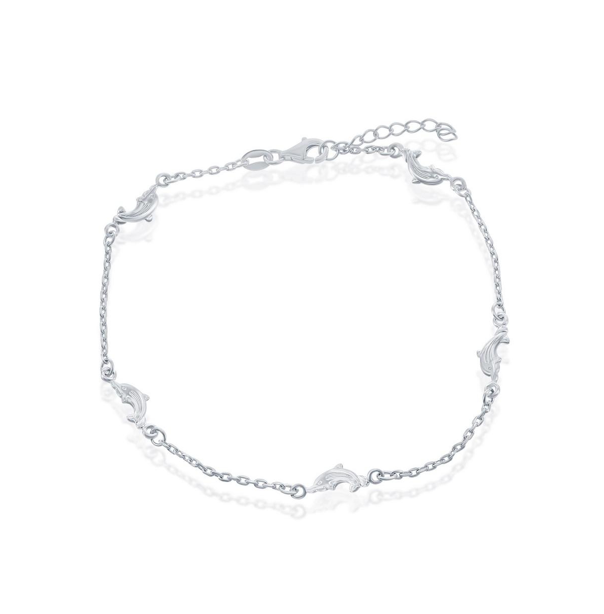 Sterling Silver Dolphins Anklet - Silver