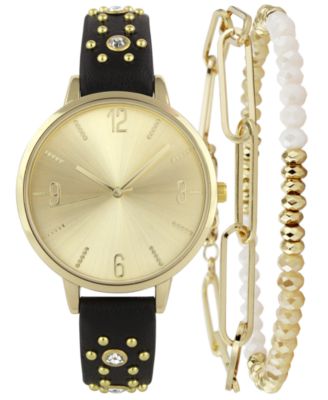 I.N.C. International Concepts - Women's Black Strap Watch 38mm Gift Set, Created for Macy's