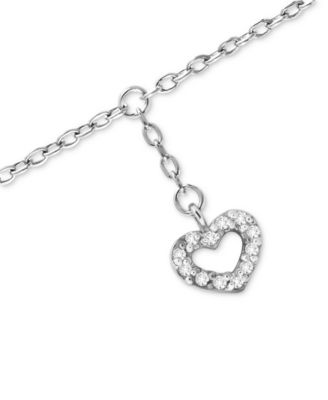 Cubic Zirconia Heart Drop Charm Ankle Bracelet in Sterling Silver, Created for Macy's
