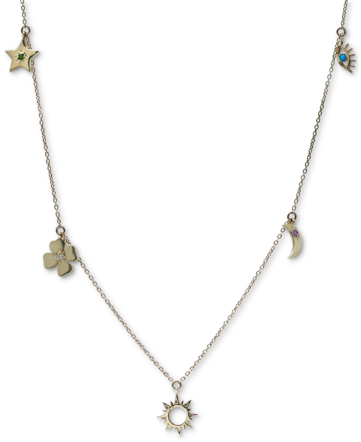 Multi-Gemstone & Diamond Accent Dangle Charm Pendant Necklace in 14k Gold, 15" + 1" extender - Gold