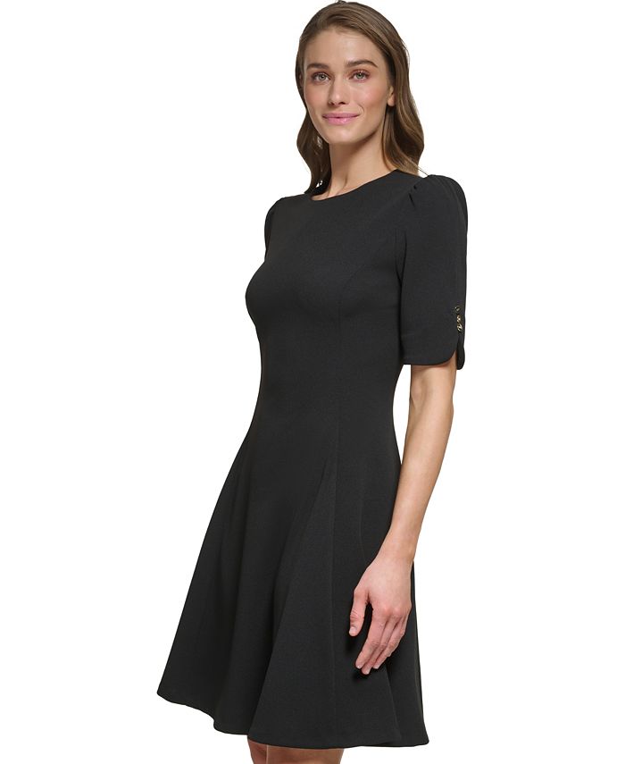 DKNY Women's Short Sleeve Fit & Flare Cutout Dress Black Size 14