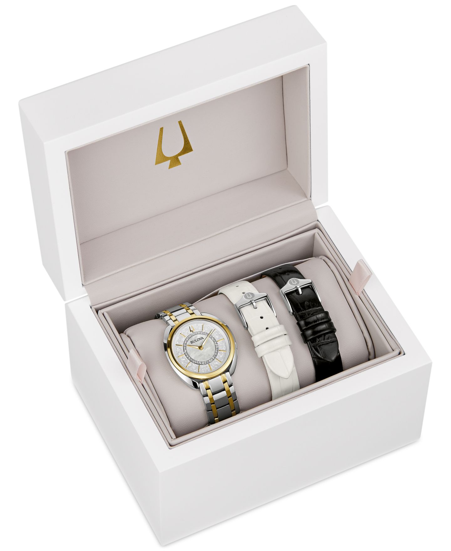 Женские часы Bulova Duality Diamond (1/10 ct. t.w.) Two-Tone Stainless Steel Bracelet Watch Box Set 34mm — фото 6