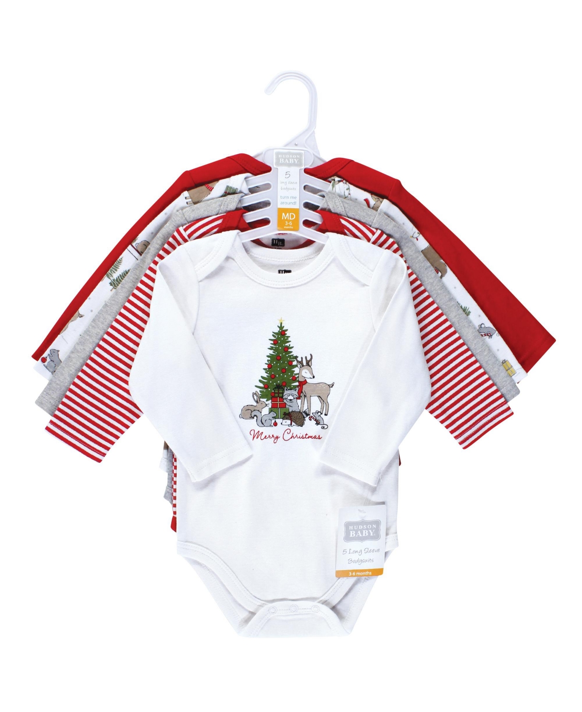 Hudson Baby Unisex Baby Cotton Long-Sleeve Bodysuits, 5-Pack - Christmas forest