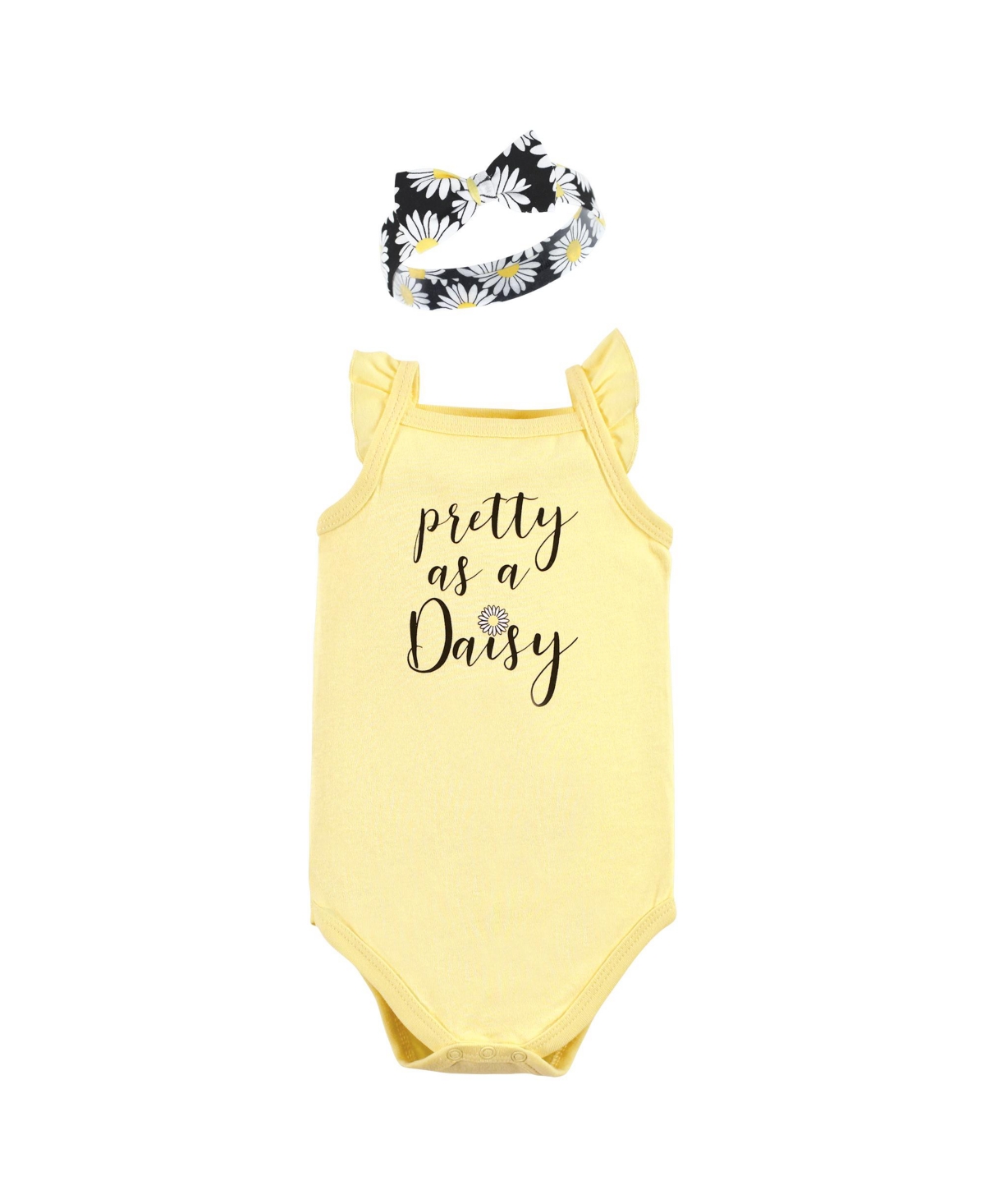 Hudson Baby Baby Girls Sleeveless Bodysuit and Headband Set, 6-Piece - Black daisy