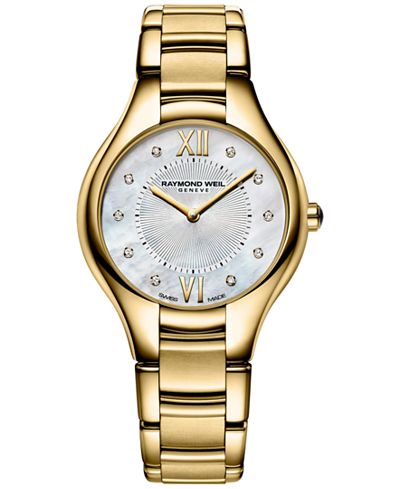 RAYMOND WEIL Women's Swiss Noemia Diamond Accent Gold-Tone PVD Stainless Steel Bracelet Watch 32mm 5132-P-00985