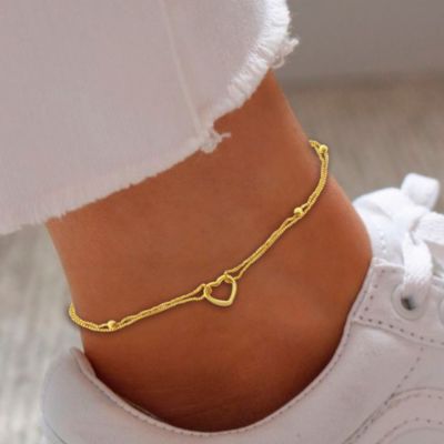 Sterling Silver Double Strand & Open Heart Anklet