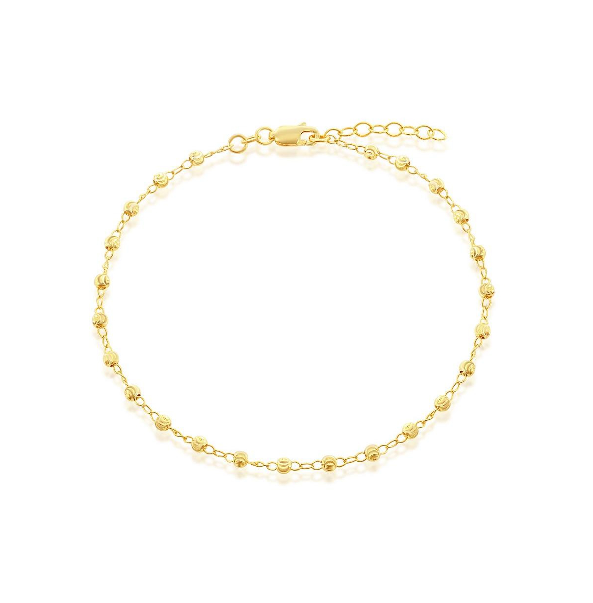 Sterling Silver Diamond Cut Beaded Anklet - Gold