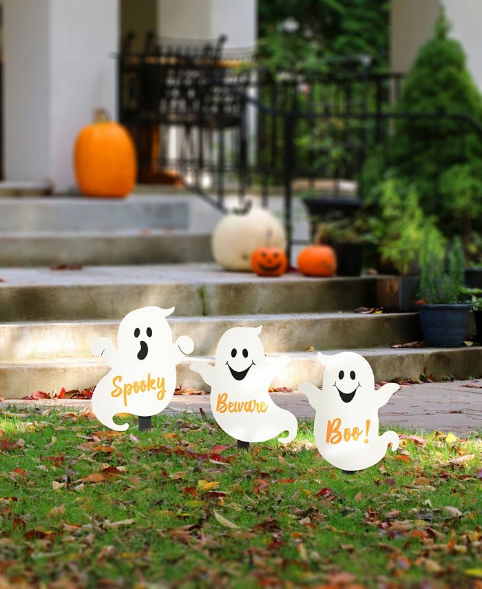 Glitzhome 15" H Halloween Wooden Ghost Yard Stake, Set of 3 Macy's