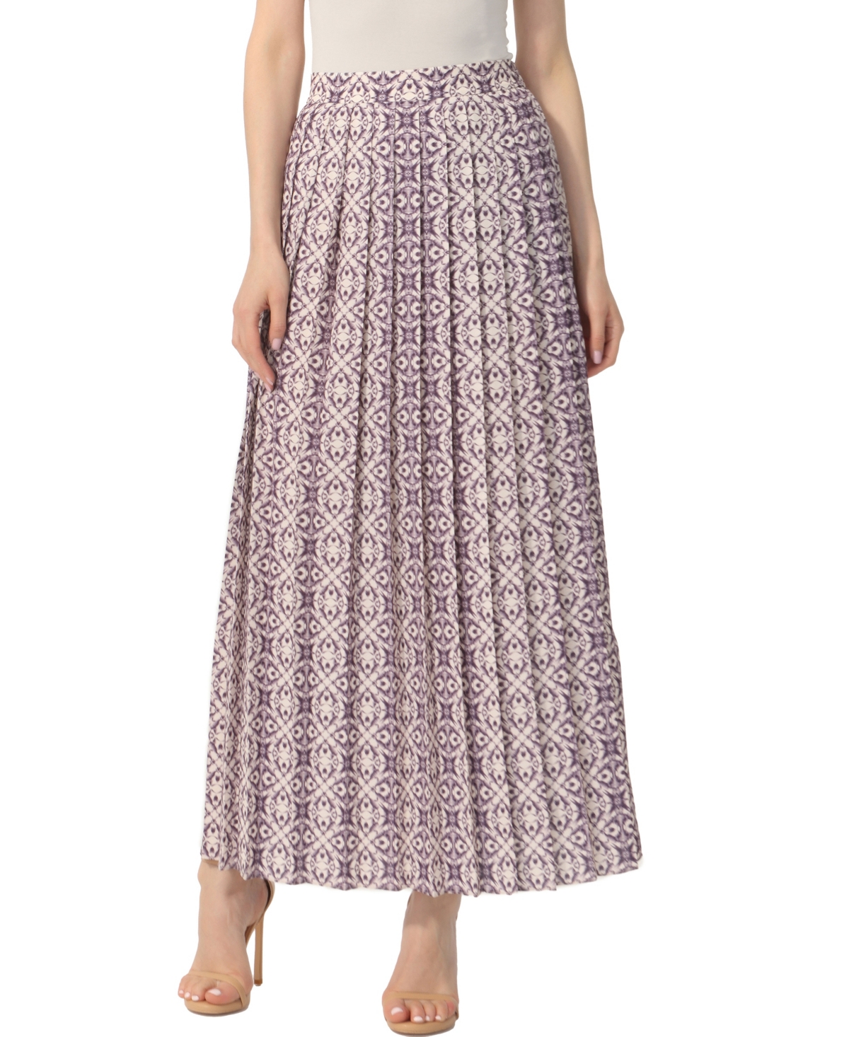 Women's Print Box Pleat Maxi Skirt - Pastel Turquoise