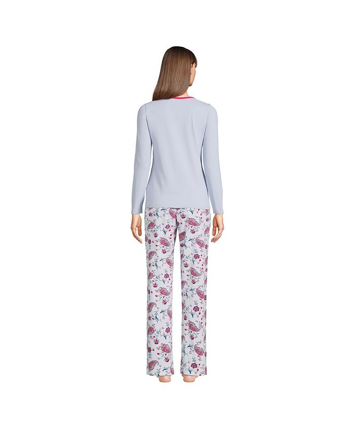 Lands' End Women's Tall Knit Pajama Set Long Sleeve TShirt and Pants