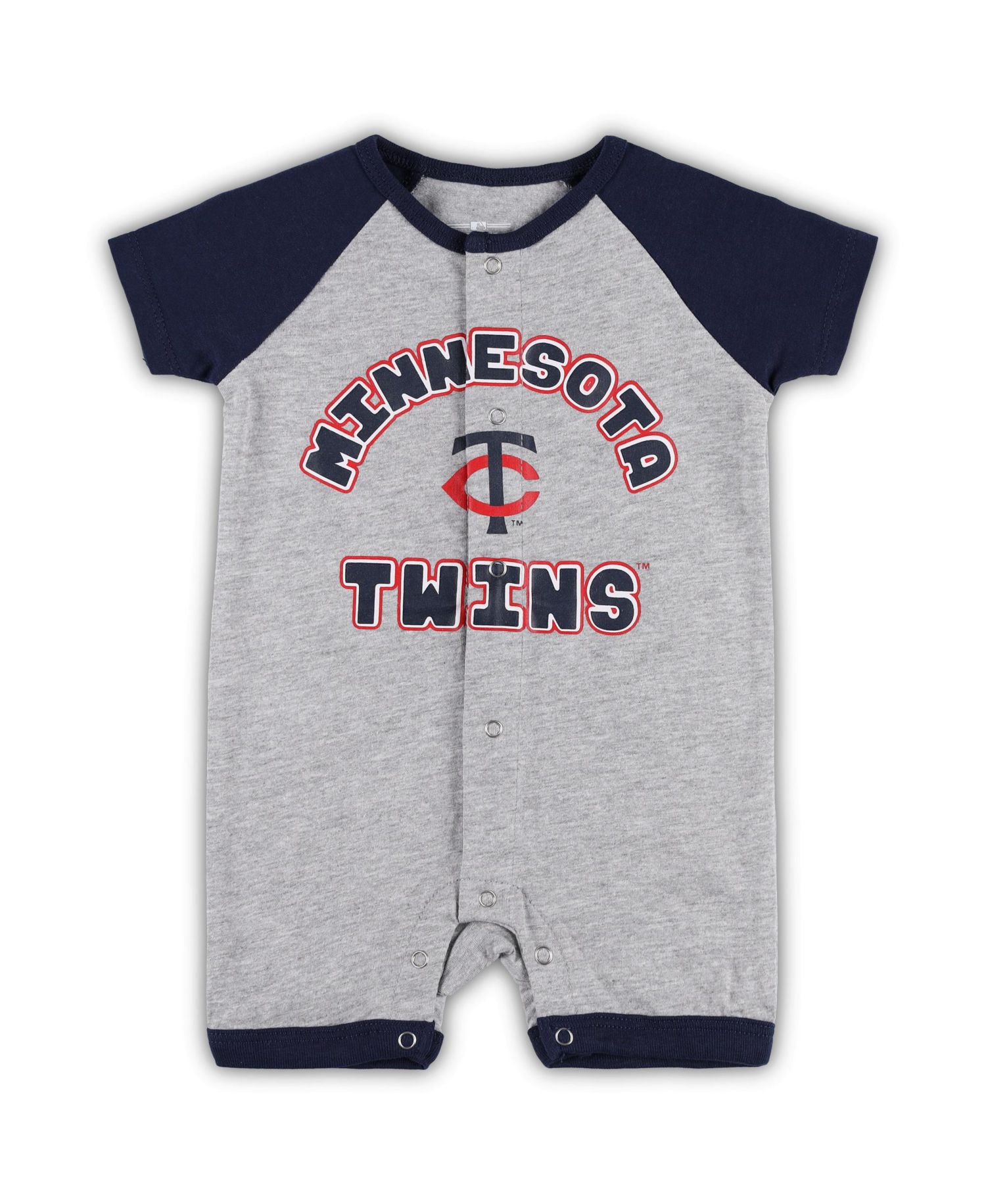 Newborn and Infant Boys and Girls Heather Gray Minnesota Twins Extra Base Hit Raglan Full-Snap Romper