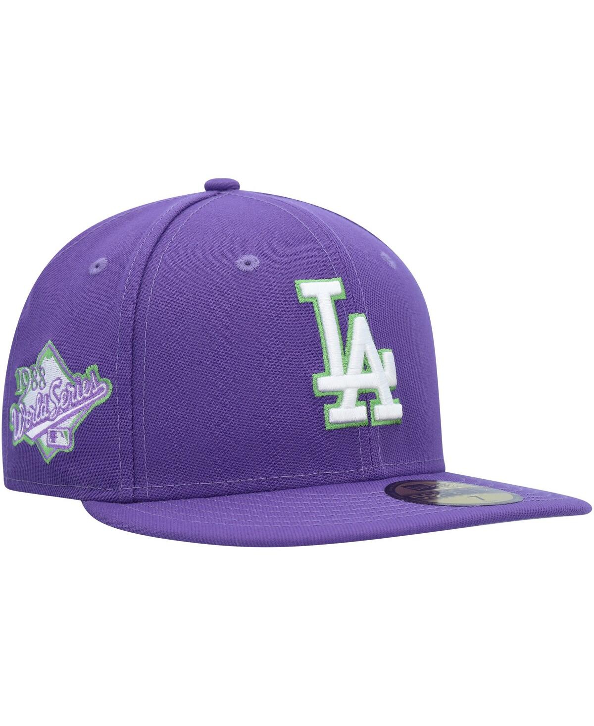 New Era Purple Los Angeles Dodgers Lime Side Patch 59fifty Fitted Hat In Purple