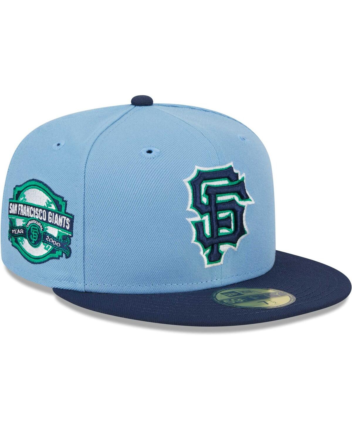 Shop New Era Men's  Light Blue, Navy San Francisco Giants Green Undervisor 59fifty Fitted Hat In Light Blue,navy