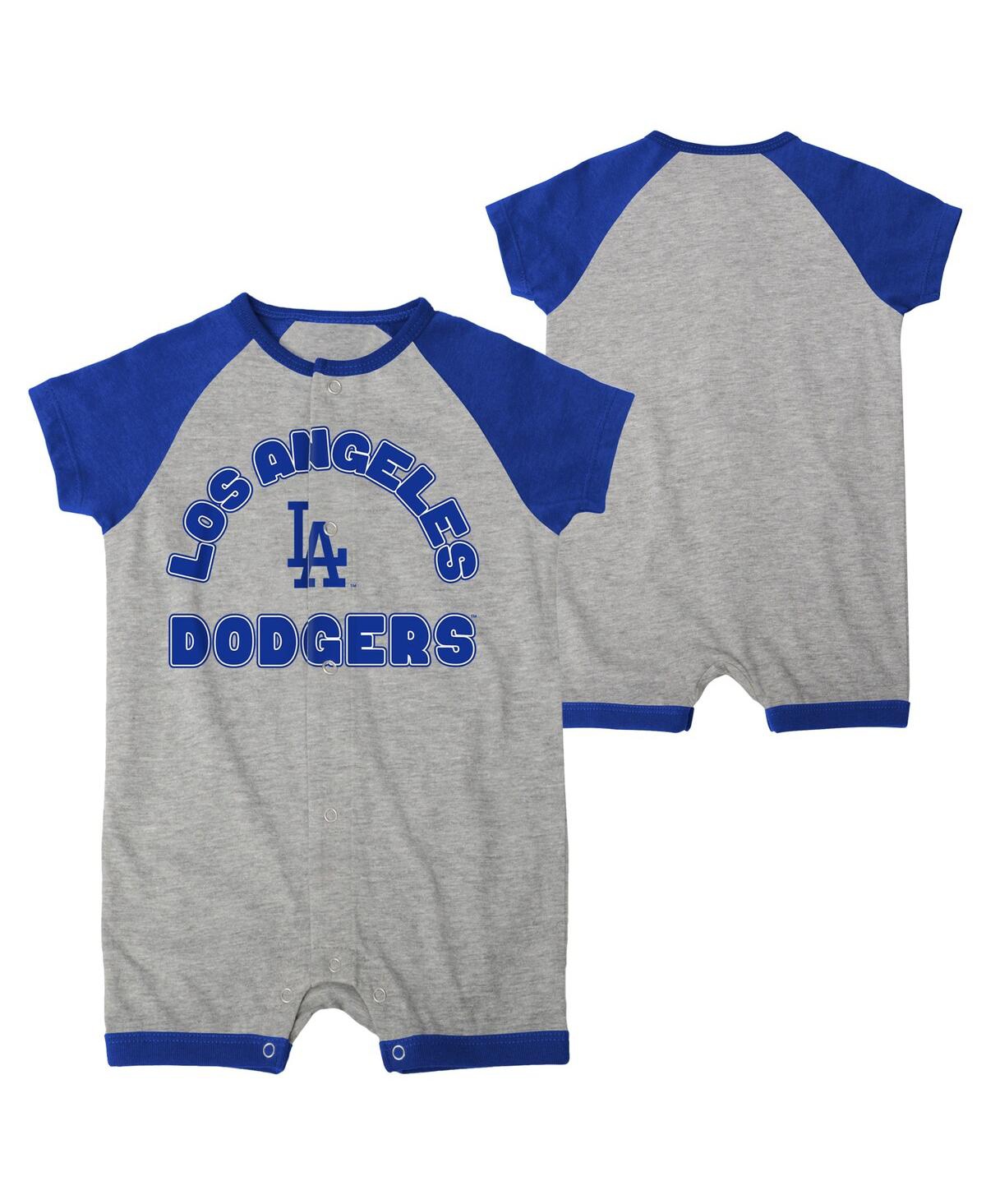 Infant Boys and GirlsLos Angeles Dodgers Extra Base Hit Raglan Full-Snap Romper - Heather Gray