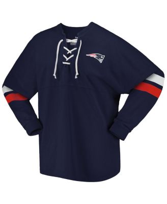 Women's Navy New England Patriots Spirit Jersey Lace-Up V-Neck Long Sleeve T-shirt