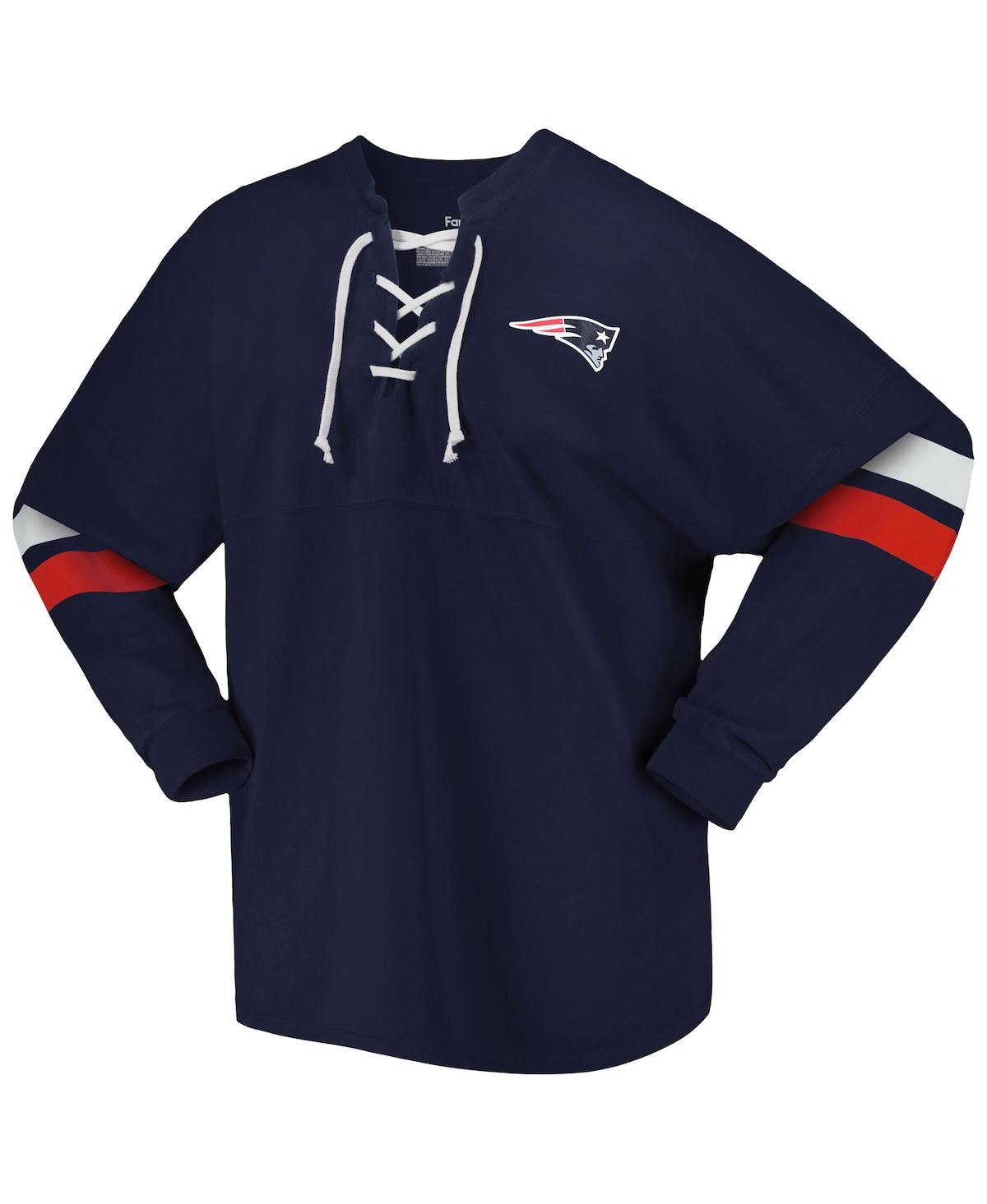Fanatics Branded Navy New England Patriots Spirit Jersey Lace-up V-neck Long Sleeve T-shirt In Navy