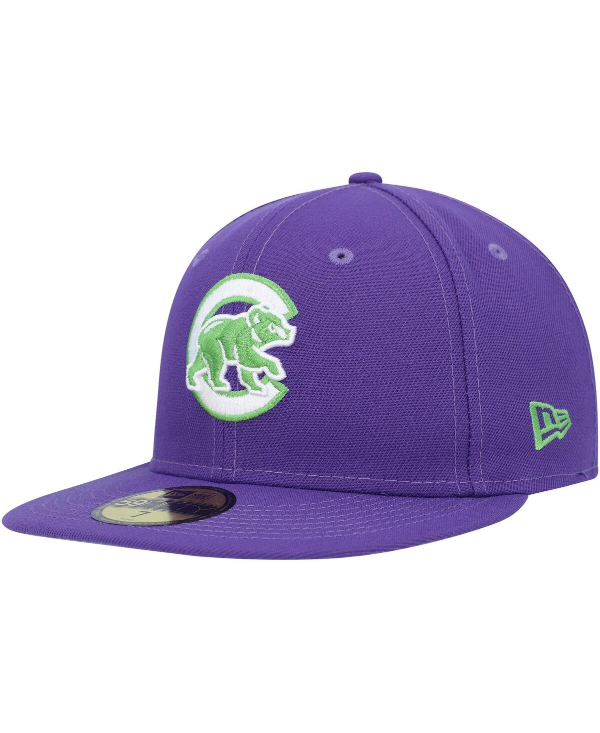 Men's New EraChicago Cubs Lime Side Patch 59FIFTY Fitted Hat - Purple