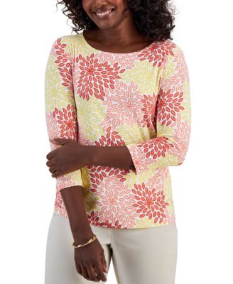 Jm Collection Womens Floral Scoop Neck Top Gold Size X Small main image 0