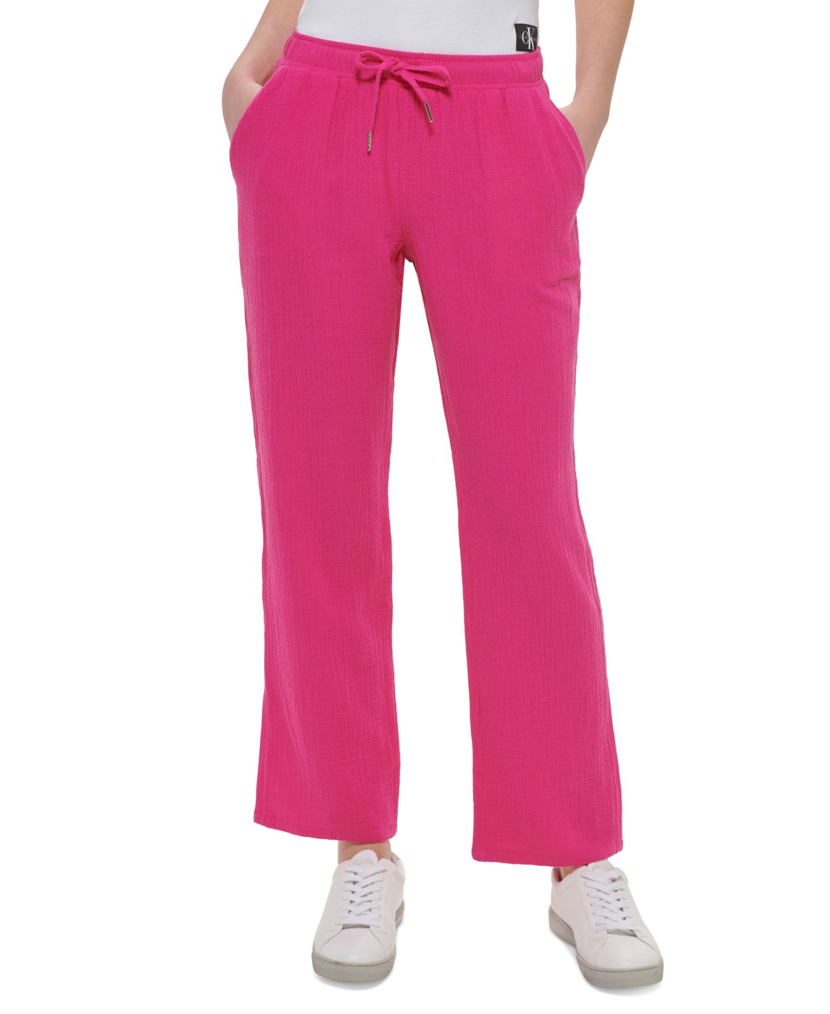 Calvin Klein Jeans Women\'s Cotton Smart Pants Closet Crepe Drawstring-Waist 