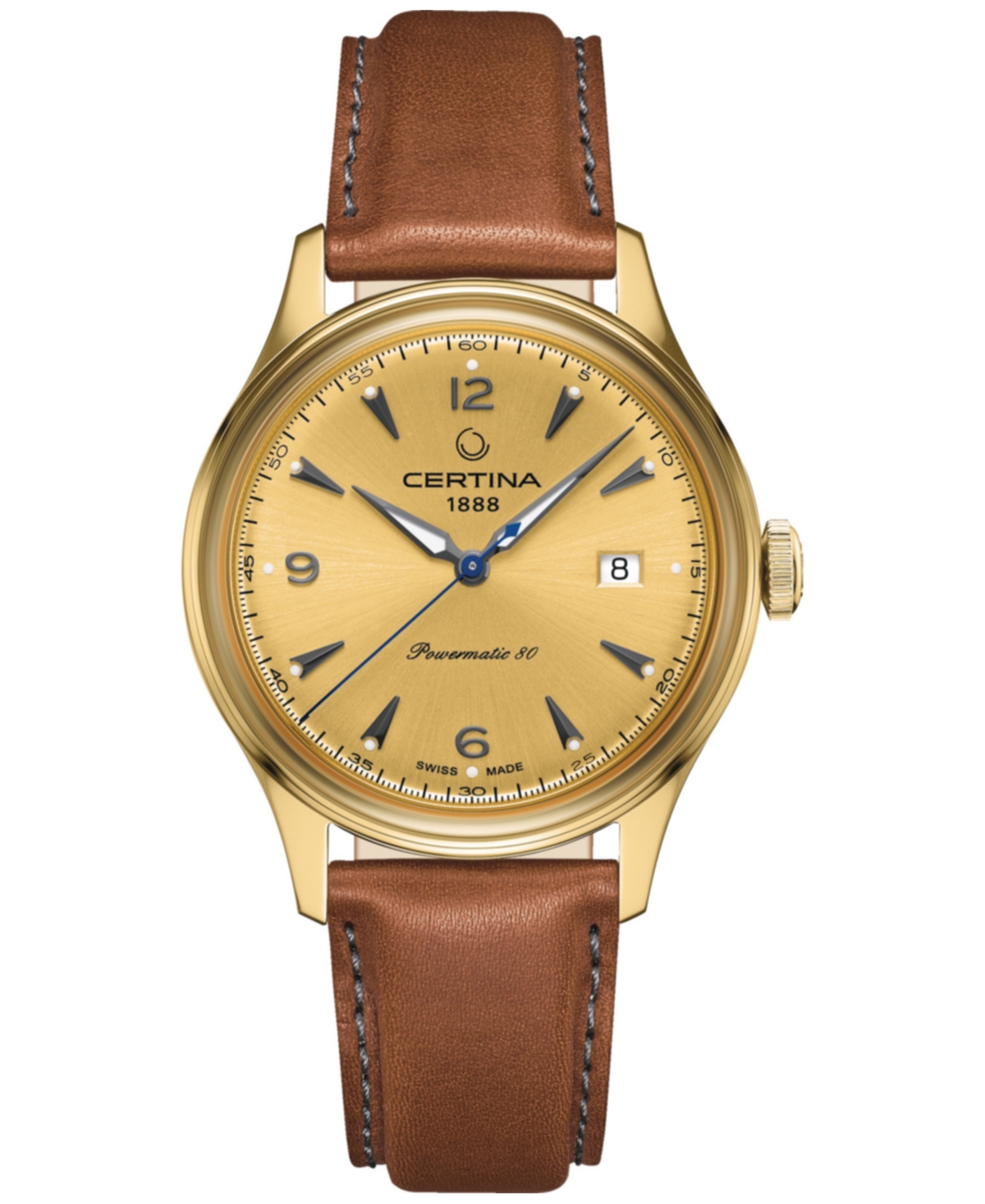 Certina Men's Swiss Automatic Ds Brown Leather Strap Watch 41mm In Champagne,golden