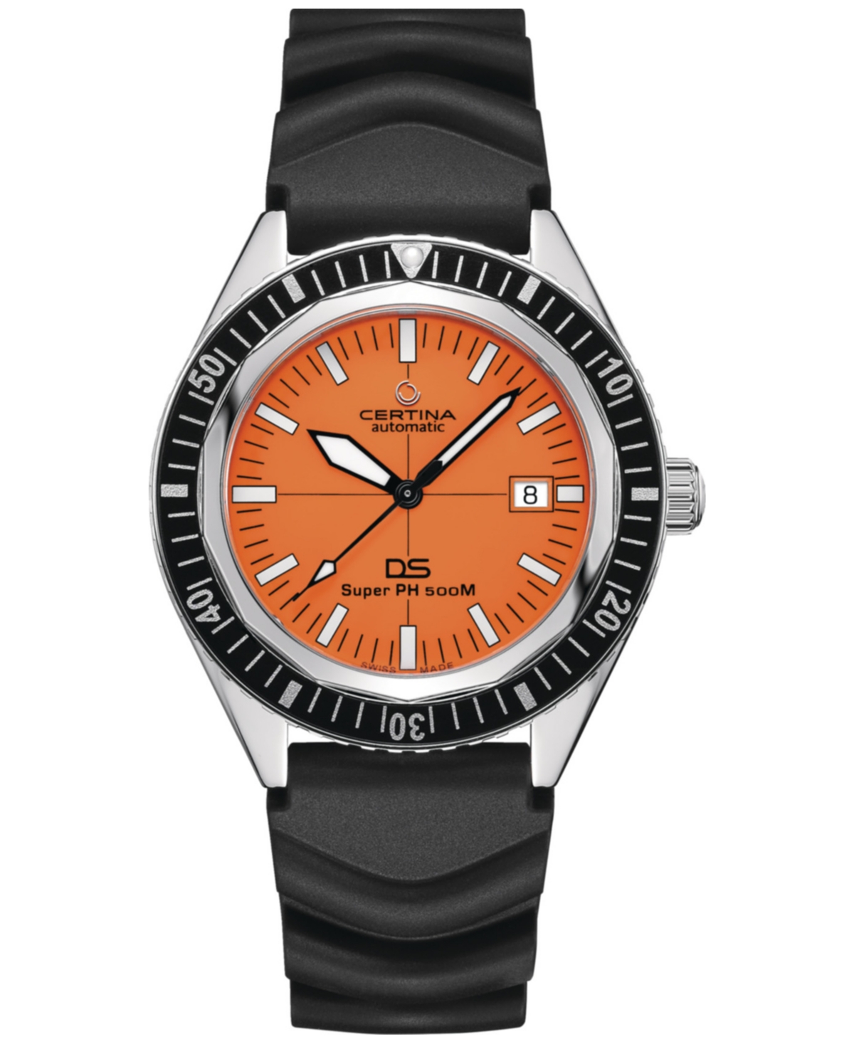 Certina Men's Swiss Automatid Ds Super Ph500m Black Rubber Strap Watch 43mm In Orange