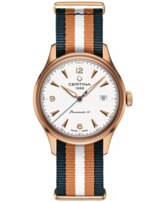 Certina - Men's Swiss Automatic DS Blue & Orange Stripe Synthetic Strap Watch 41mm