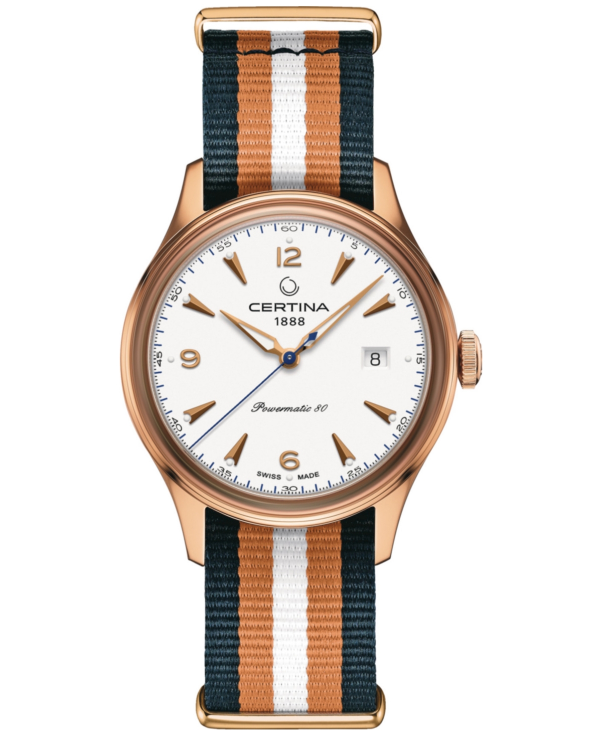 Certina Men's Swiss Automatic Ds Blue & Orange Stripe Synthetic Strap Watch 41mm In Gold