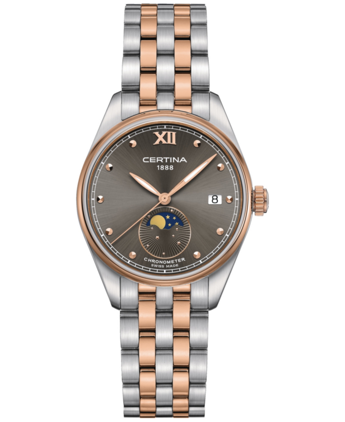 Women's Swiss Ds-8 Moon Phase Two-Tone Stainless Steel Bracelet Watch 33mm - Grey