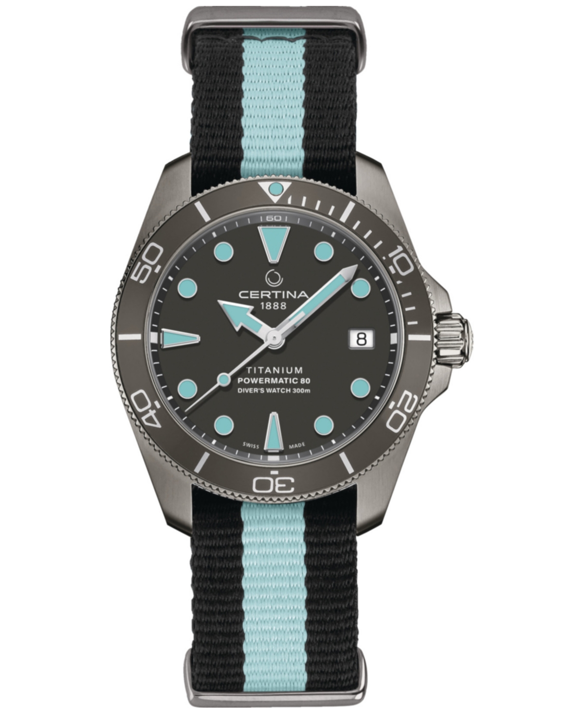 Women's Swiss Automatic Ds Action Diver Black & Blue Stripe Synthetic Strap Watch 38mm - Anthracite