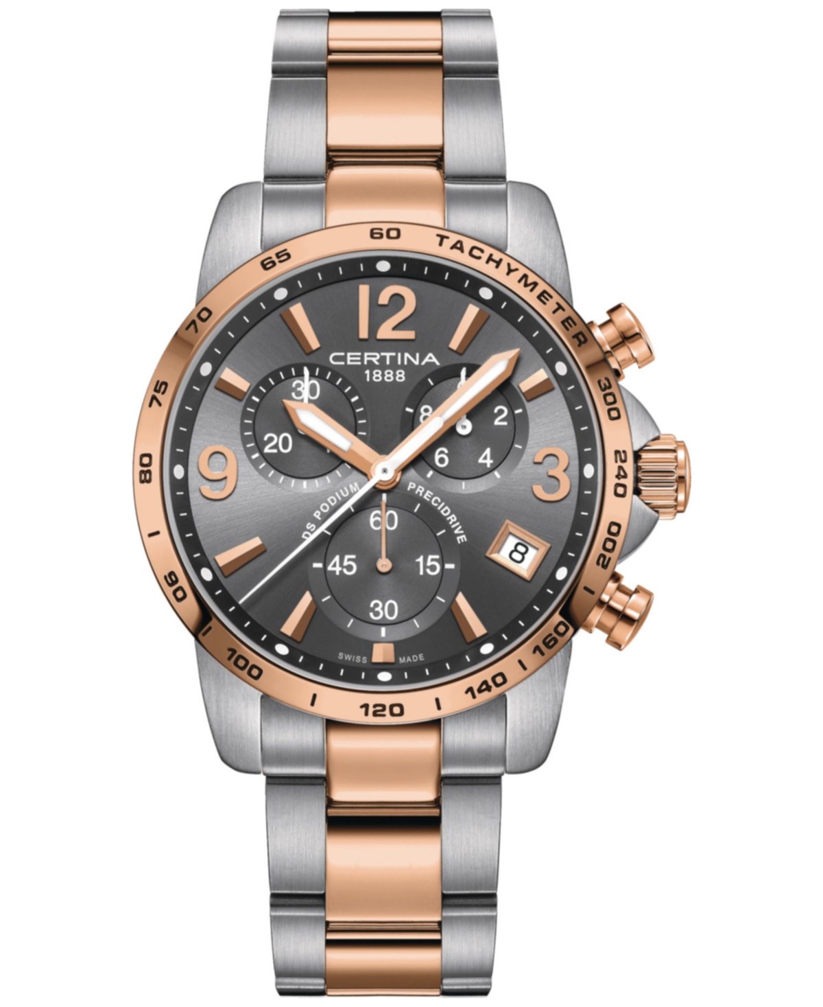 Certina Men's Swiss Chronograph Ds Podium Two-tone Stainless Steel Bracelet Watch 41mm In Grey