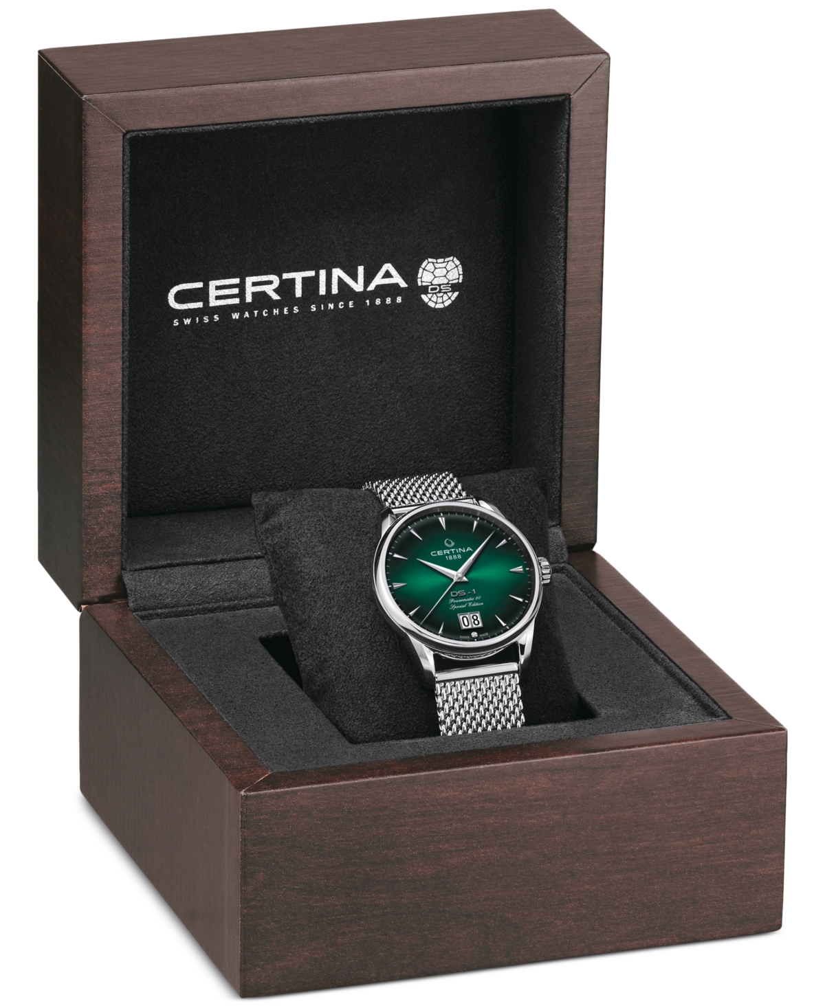 Shop Certina Men's Swiss Automatic Ds-1 Big Date Stainless Steel Mesh Bracelet Watch 41mm In Green
