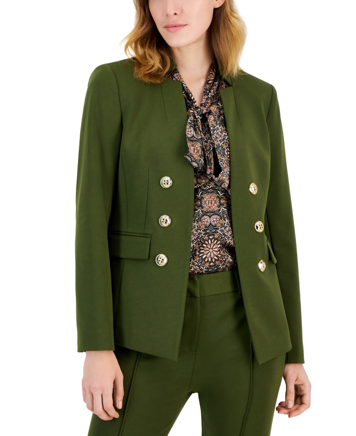 Tahari Asl Women's Ponte Faux-double-breasted Blazer In Olive