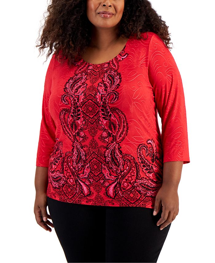 Macy's red discount plus size tops