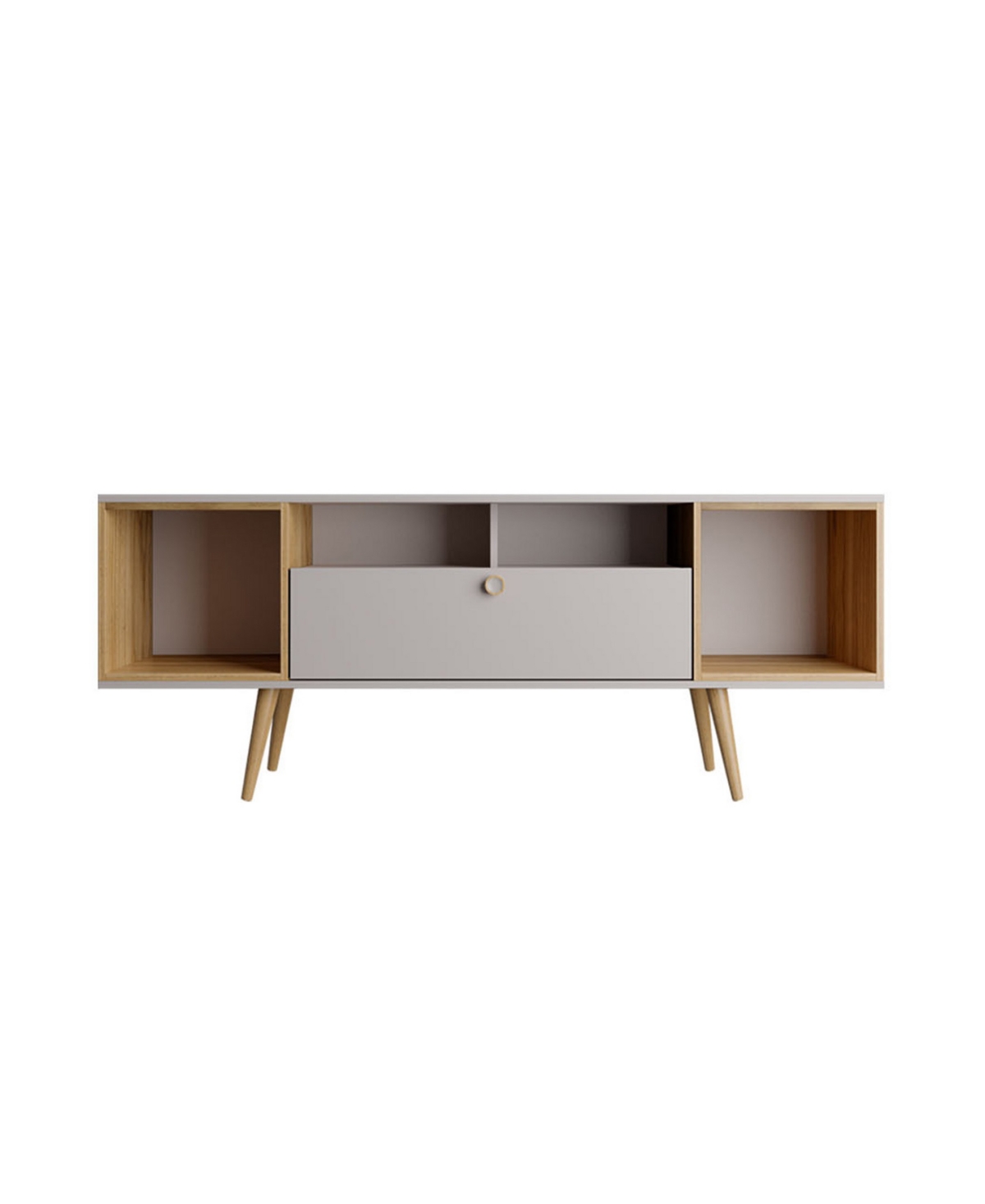 Manhattan Comfort Theodore 62.99" Medium-density Fiberboard 6-shelf Tv Stand In Off White And Cinnamon
