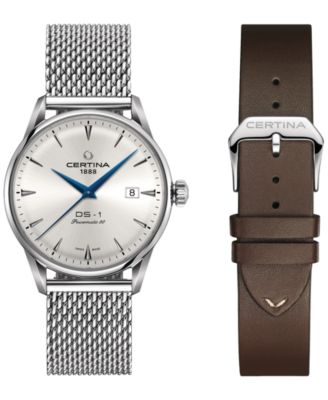 Men's Swiss Automatic DS-1 Stainless Steel Bracelet Mesh Bracelet & Brown Leather Strap Watch 40mm Gift Set