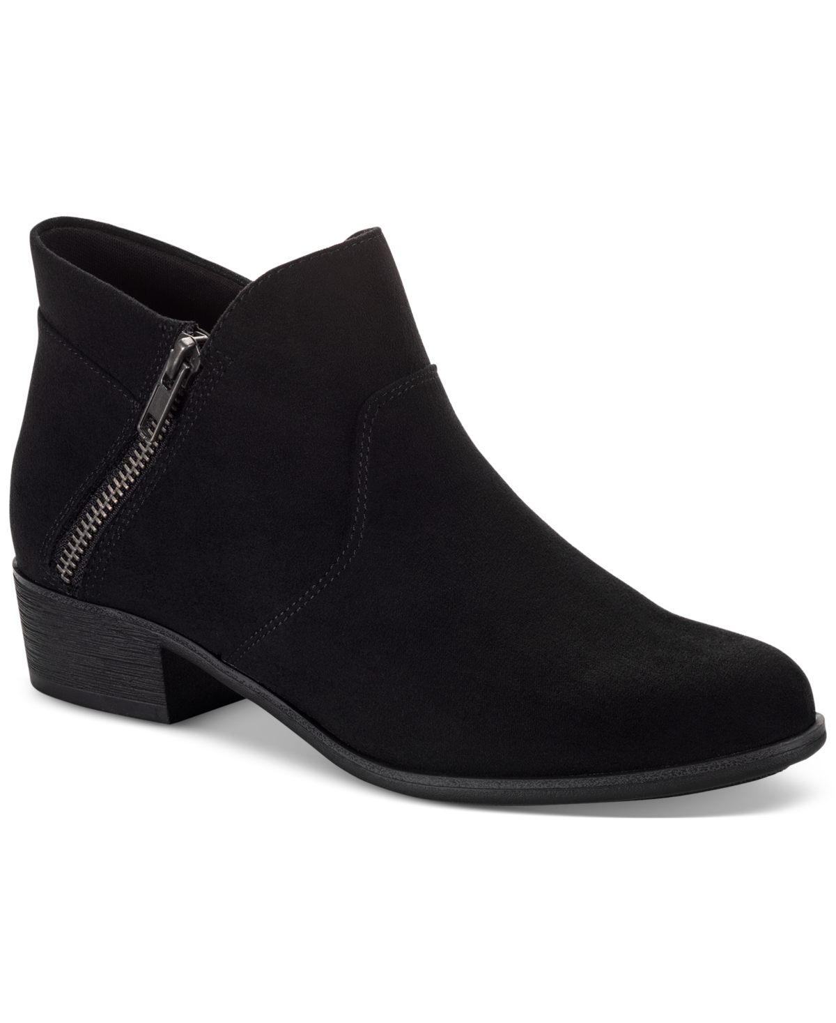 Sun + Stone Women's Adelinee Double Zip Ankle Booties, Created For Macy's In Black Micro