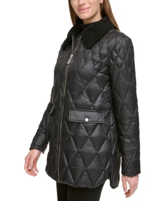 Women's Faux-Fur-Collar Quilted Coat