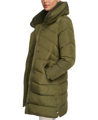 Women's Faux-Sherpa Collar Hooded Stretch Puffer Coat, Created for Macy's