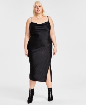 Bar III - Plus Size Jacquard Cowlneck Midi Dress