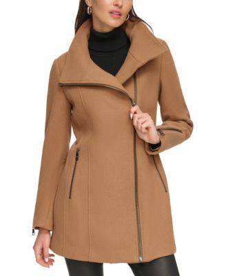 DKNY Women's Asymmetric Zipper Wool Blend Coat