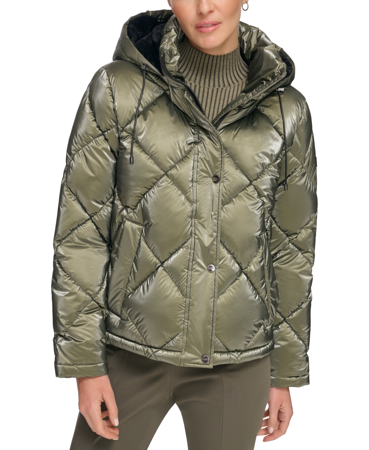 DKNY WOMEN'S DIAMOND QUILTED HOODED PUFFER COAT